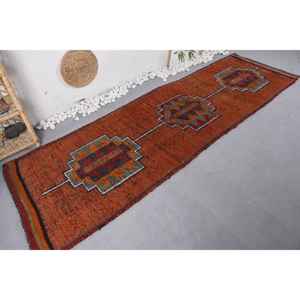 Tapis Kilim Vintage Orange Rouge avec motif Patchwork 3.1x9.8ft pour entrée chambre 10mm d'épaisseur laine Viscose matériau Latex soutenu - Product Image 2