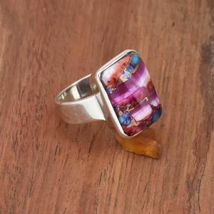 แหวนแฮนด์เมดสีชมพูสีเทอร์ควอยซ์925เงินแท้รูปไข่ของขวัญเครื่องประดับ - Product Image 2