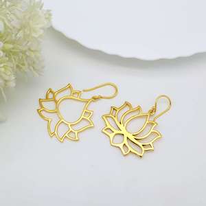 Exclusive Hoy Trendy Lotus Brass <b>Dangle</b> <b>Earring</b> 18k <b>Gold</b> Plated Flower Ethnic <b>Earring</b> Vintage Wholesale Drop <b>Earring</b> For Women - Product Image 2