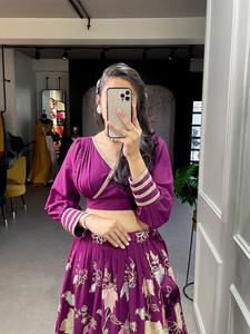 Le dernier concepteur de Fab Zone Georgette broderie fil séquence travail Lehenga Choli pakistanais indien robe adultes coton mariage - Product Image 4