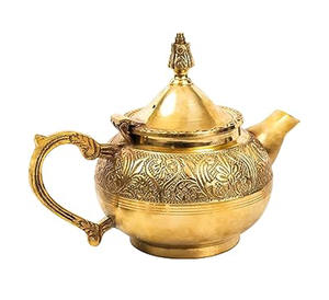 DSH, lo último en latón hecho a mano, lujo, diseño clásico en relieve, acabado brillante, tetera - Product Image 1