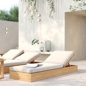 เก้าอี้อาบแดดไม้สักวิลล่าสไตล์โมเดิร์นสำหรับโรงแรมและรีสอร์ทมีพนักพิงปรับได้และผ้ากันน้ำสีธรรมชาติ - Product Image 2