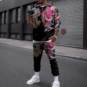 Otoño/Invierno hombres Retro calle moda transpirable 3D impreso mal Boca Grande dos piezas pulóver pantalones de chándal estilo Casual - Product Image 5