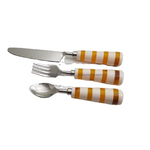 Juego de cubiertos de acero inoxidable pulido brillante de 3 piezas de lujo al por mayor 2022 con mango de mármol y resina natural antiguo de diseñador - Product Image 1