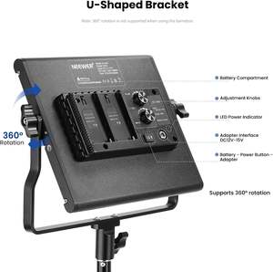 <span class=keywords><strong>NEEWER</strong></span> Lot de <span class=keywords><strong>2</strong></span> lampes vidéo LED bicolores 660 et kit de support: (<span class=keywords><strong>2</strong></span>) 3200-5600K CRI 96 + lumière à intensité variable avec support en U et porte de grange - Product Image 4