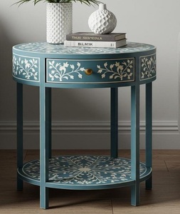 Cómoda de Madera con Incrustaciones de Hueso Rosa Hecha a Mano de Alta Calidad, Mesa de Noche de 2 Puertas y 1 Cajón para Sala de Estar, Cocina y Hogar - Product Image 3