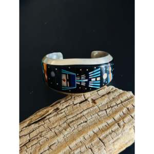 Brazalete Vintage Emory Yazzie Galaxy con Incrustaciones de Piedras Multicolores y Plata de Ley, Accesorio de Moda - Product Image 1