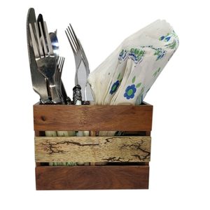 ที่ใส่ช้อนส้อมมีดอเนกประสงค์ ทำจากไม้ ดีไซน์ทันสมัย พร้อมที่ใส่กระดาษเช็ดปาก สำหรับวางบนโต๊ะอาหาร ใช้ในห้องครัว - Product Image 1