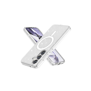 Coque de luxe compatible MagSafe à paillettes pour Samsung Galaxy S25 Plus, étui transparent rose en cuir avec dos en silicone, emballé - Product Image 6