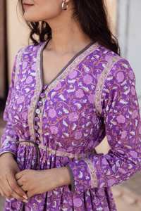 Hand Block Printed <b>Cherry</b> Blossom Midi <b>Dress</b> Pure Cotton Bohemian Floral Handmade Ethical Casual Wear - Product Image 5