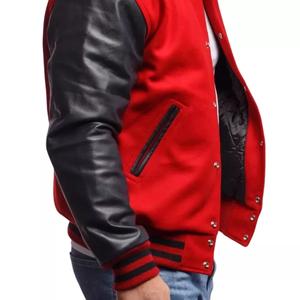 Chaqueta Bomber Varsity de Lana para Hombre con Manga de Cuero de Lujo Personalizada y Puños de Punto a Rayas - Product Image 6