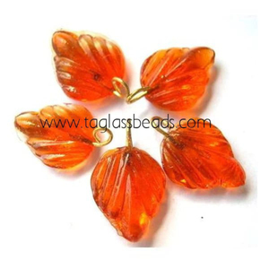 6 feuilles de verre en épingle à tête vintage encastrées sur fil souple, jaune et orange, perles de verre vénitien au chalumeau dans des breloques en verre fantaisie - Product Image 3