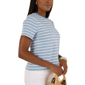 OEM Tendance estivale Haut tendance de haute qualité pour femmes 100% coton T-shirt ample et décontracté avec col rayé manches courtes coupe ajustée - Product Image 6