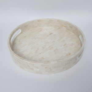 Unique Mother of Pearl Round Serving <b>Trays</b> for <b>Food</b> Decorative Ottoman <b>Tray</b> for Living Room Handcrafted by Vietnamese - Product Image 1