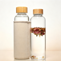 Botol Air Kaca Tutup Bambu Mewah, Dapat Digunakan Kembali, Desain Travel, Dinding Tunggal, Unisex