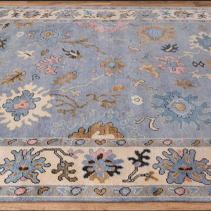 Tapis de style turc noué à la main Oushak bleu 9x12, tapis modernes Oushak colorés personnalisés disponibles - Product Image 1