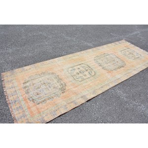 Alfombra turca clásica Vintage 3,8X10,7 pies Alfombra de lana de retazos verde naranja para decoración para sala de estar látex de 4m de ancho para coches - Product Image 4