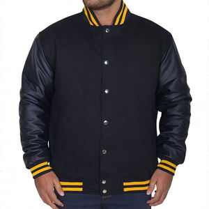 Blouson aviateur Leetrman brodé à manches en cuir pour hommes, manteau universitaire en coton et laine personnalisé en usine, veste Slim Fit - Product Image 2