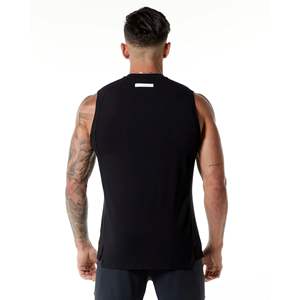Tapered Fit Sleeveless Physique Enhancing Armhole Cut Elongated Torso 100% Cotton <b>Black</b> <b>Mens</b> High-Neck Premium <b>Tank</b> <b>Top</b> - Product Image 2