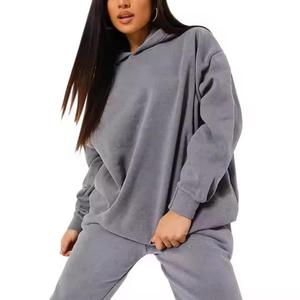 Vêtements de sport à épaules dénudées personnalisés, survêtement à capuche, pantalon de jogging, tricot de laine deux pièces uni, vente en gros - Product Image 6