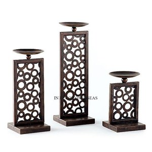 Rustic Vintage Art Inpired Designer Brass Antique Finished Heavy Duty Metal Wedding & Events Table Centerpiece Candle Holder - Product Image 1