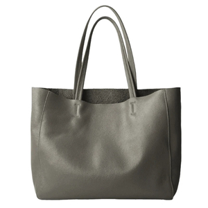 Sac fourre-tout en cuir véritable, couleur unie, ouverture supérieure, style minimaliste, sac à main pour femme, usage quotidien, toutes saisons - Product Image 4
