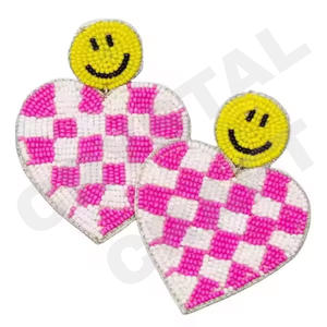 Heats Beaded Earrings for Women Patriotic Orange White Blue Colour for <b>Wedding</b> or Memorial Day - Product Image 5