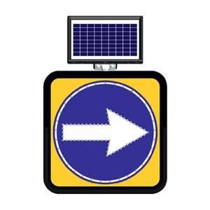 Panneau de signalisation routière réfléchissant à énergie solaire 60 x 60 cm, portée de clignotement LED de 500 m, panneau d'avertissement/consigne de direction obligatoire à droite - Product Image 1