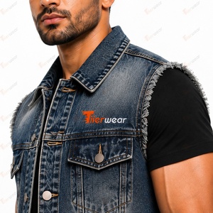 <b>Men's</b> Fashion Denim Vest Manufacturer Wholesale Custom Sleeveless <b>Jean</b> Vest Western Cowboy <b>Biker</b> Streetwear Casual Cotton Denim - Product Image 5