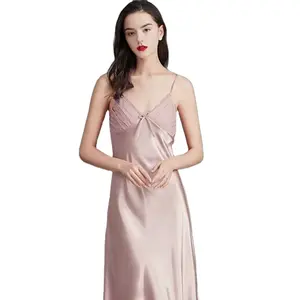 Hot Style Women Sexy Summer Silk Midi Dress Backless High Stain Robes Solid Color Nightgown Long Dress Ladies Sleepwear