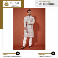 2023 Dernière arrivée Vêtements ethniques indiens Vêtements traditionnels Chikan Work Mens Kurta Pajama Collection par Royal Export