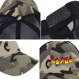 Vente en gros Camo Hip Hop Fashion 5 Panel Trucker Hat pour hommes avec bande réglable et panneau latéral en maille de haute qualité - Product Image 6
