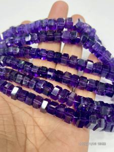 ลูกปัดควอตซ์อเมทิสต์สีม่วงธรรมชาติทรงเหลี่ยมเจียระไน ขนาดประมาณ 9-12 มม. ความยาว 14 นิ้ว - Product Image 5