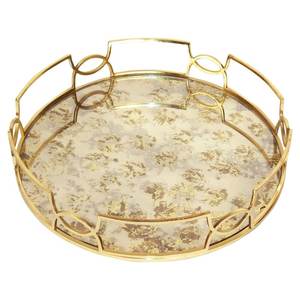 Plateau imprimé rond attrayant en métal en laiton AK dans un plateau de service unique fini multicolore pour les accents d'ustensiles de cuisine/décor de table - Product Image 1