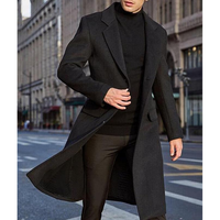 Trench-coat décontracté pour homme, coupe ajustée, col cranté, veste longue, pardessus, manteau à simple boutonnage avec poches