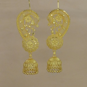Designer Gold Plated Full Ear <b>Cuff</b> <b>Earrings</b> Peacock & Floral Pattern Long Jhumka <b>Earring</b> for Women Bridal Ethnic Wedding <b>Earring</b> - Product Image 2
