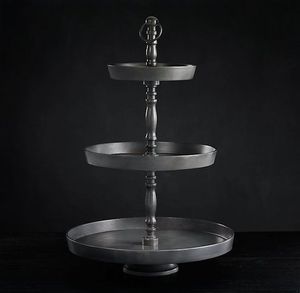 TQC Antique Black Finished Aluminum <b>Casted</b> 3-Tier Customized Size Round Cake Stand Eco-Friendly Dishwasher Safe Tabletop - Product Image 1