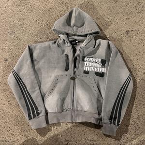 Ventes en gros de survêtements personnalisés de style streetwear avec strass, fermeture éclair, lavage à l'acide, vintage, 100% coton, pantalon de survêtement ample et ensemble de sweat-shirt évasé - Product Image 2