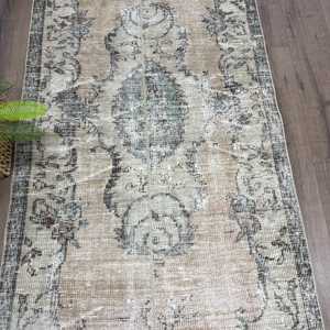 Vintage <b>Runner</b> Rug 3.37x8.7 ft, Gray <b>Black</b> Abstract Rug Wool - Product Image 3