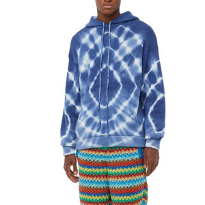 Sudaderas con capucha en espiral con tinte de corbata azul unisex, jersey de hombro caído de gran tamaño, ropa de calle, Sudadera con capucha, logotipo personalizado, lana pesada - Product Image 6