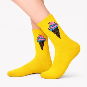 Calcetines de tenis con estampado de helado amarillo, transpirables, para uso diario - Product Image 2