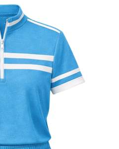 <b>Women</b> Sky Blue Quarter Zip <b>Polo</b> <b>Shirt</b> And Drawstring Shorts Two Piece Tracksuit Athletic Sportswear Set For <b>Women</b> Gym WearFit - Product Image 2