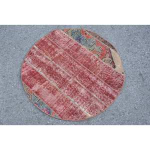 Alfombra Roja turca vintage de 2,8x2,8 pies, diseño ecléctico de retazos, lana, área grande, área rectangular, 10mm, abstracto para látex de pasillo - Product Image 2