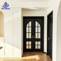 Puerta Abatible de Vidrio de Estilo Francés Moderno para Uso Residencial, Puertas y Ventanas Arqueadas de Aleación de Aluminio Negro Personalizadas