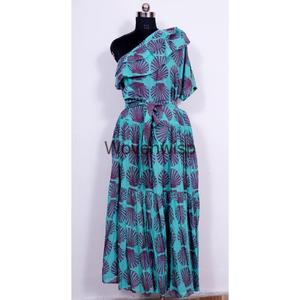 Prix de gros de haute qualité main bloc imprimé coton Maxi robe sans manches longue tenue décontracté pour les femmes indiennes - Product Image 6