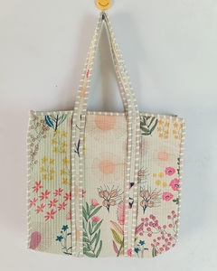 Indian Vintage Bohemian <b>Quilted</b> Cotton Carry Bag Women <b>Single</b> Handle Multicolor Floral Eco-Friendly Sustainable Style Canvas - Product Image 3