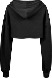 Women's <b>Cropped</b> Hoodie Sweatshirt Solid <b>Black</b> <b>Long</b> <b>Sleeve</b> Knitted Autumn Wear - Product Image 3