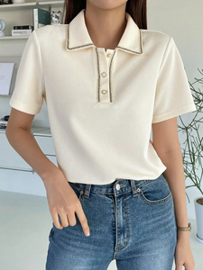OEM mujeres liso algodón botón Up Polo camisetas para las mujeres Logotipo de diseño personalizado mujeres transpirable Color sólido Casual Polo camisa - Product Image 4