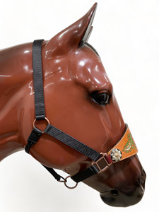 Licol de Bronc Western OEM en Cuir de Vache Argentin, Gravé à la Main, Conchos Peints Tournesol, Cuivre Antique, Réglable - Product Image 5