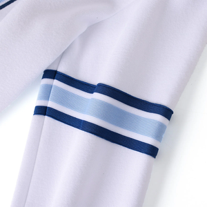 Sweat-shirt unisexe en molleton doublé pour l'hiver, col rond, avec poche, style universitaire, de la marque Spelman College, blanc, avec double bande bleue et bordure côtelée - Product Image 3